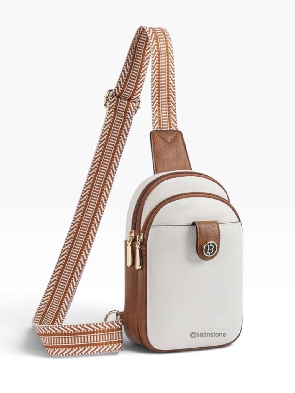Bostonian Faux Leather Crossbody Sling Bag Cream & Tan NWOT